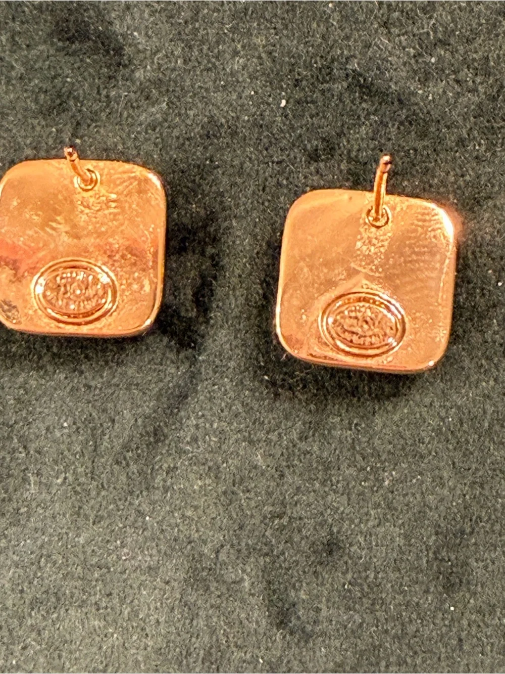 CHANEL Black and Gold Square CC Logo Stud Earrings